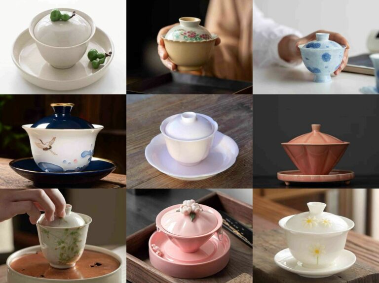 Montage de plusieurs gaiwans chinois de formes et décors variés